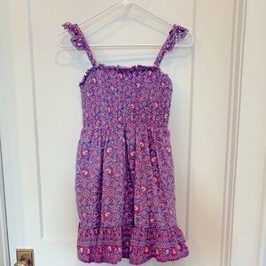 Vineyard Vines Girls Purple Tile Print Smocked Sundress with Ruffled Hem
